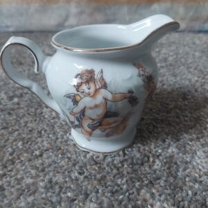Trisa‎ Japan Porcelain Cherub Creamer Pitcher Gold Trim Angel Motif Vintage